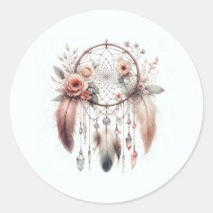 Sticker Rond Plumes de cristal floral Dreamcatcher Boho Sweet 1
