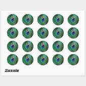 Sticker Rond Plumes de paon bleu indien (Feuille)