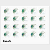 Sticker Rond Plumes de paon et points dorés Fête Boho Glam (Feuille)