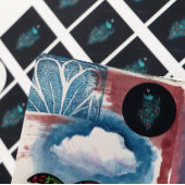 Sticker Rond Plumes de paon Peacocks Turquoises