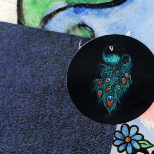 Sticker Rond Plumes de paon Peacocks Turquoises