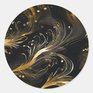 Sticker Rond Plumes d'or en noir