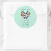 Sticker Rond Plumes En Forme De Coeur Merci Mariage (Sac)