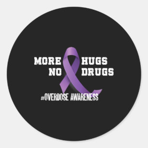 Sticker Rond Plus de câlins, pas de drogues, ruban violet, sens