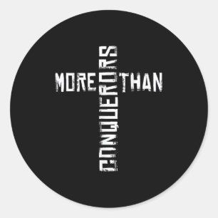 Sticker Rond Plus que des conquérants - Citation de la Bible ch