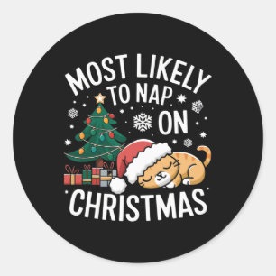 Sticker Rond Plus susceptible de faire la sieste à Noël, famill