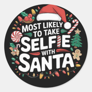 Sticker Rond Plus susceptible de prendre un selfie avec Santa F