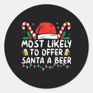 Sticker Rond Plus susceptible d'offrir une bière au Père Noël A