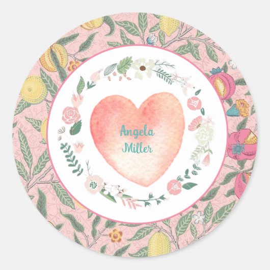 Sticker Rond Plutôt rose Coeur Floral Grandmillenial (Devant)