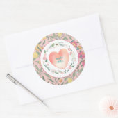 Sticker Rond Plutôt rose Coeur Floral Grandmillenial (Enveloppe)