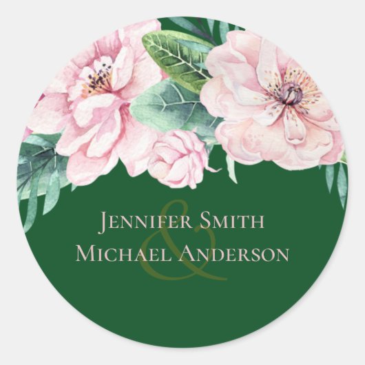Sticker Rond Plutôt rose Floral Vert Feuille Budget Mariage (Devant)