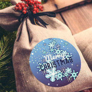 Sticker Rond Pneus Ornés De Cristal Blanc D'Hiver Sur Bleu