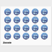 Sticker Rond Pneus Ornés De Cristal Blanc D'Hiver Sur Bleu (Feuille)