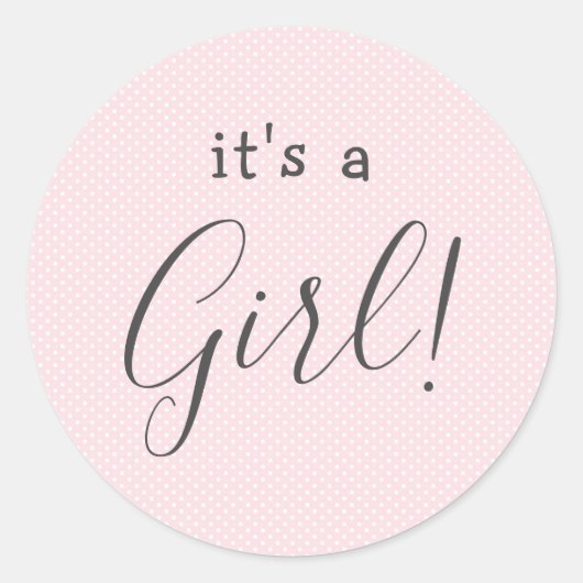 Sticker Rond Poche rose pâle point C'est une Fille faveur (Devant)