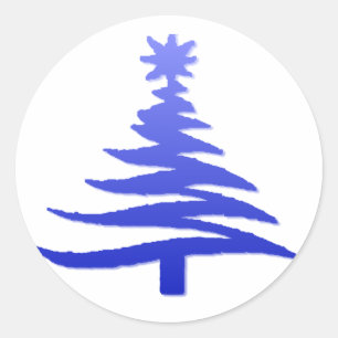 Sticker Rond Pochoir d'arbre de Noël Bleu Cobalt