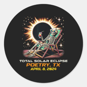 Sticker Rond Poésie de l'éclipse solaire totale du squelette Te