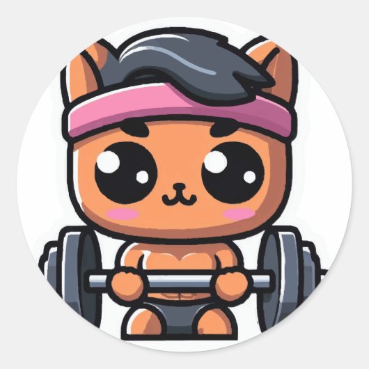 Sticker Rond Poids de levage de chats mignons (Devant)