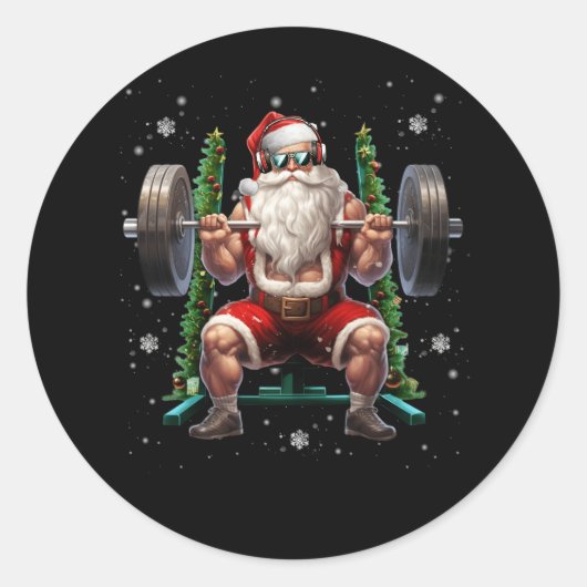 Sticker Rond Poids de Noël Père Noël Deadlift Xmas Poids (Devant)