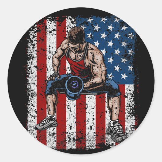 Sticker Rond Poids-lifter Dumbbell Fitness (Devant)