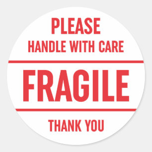 Sticker Rond Poignée fragile avec avertissement de soins