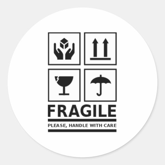 Sticker Rond Poignée fragile avec soin (Devant)