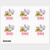 Sticker Rond Poignée Fragile Avec Soin Drôle Fork Lift Cartoon (Feuille)