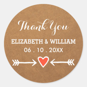 Sticker Rond Poignées et flèches roses Merci Mariage blanc