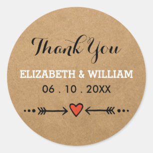 Sticker Rond Poignées et flèches roses Merci Mariage rustique