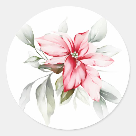 Sticker Rond Poinsettia aquarelle branches vacances hiver (Devant)