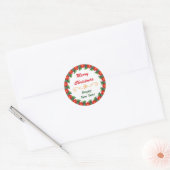 Sticker Rond Poinsettia Bordure Joyeux Noël (Enveloppe)