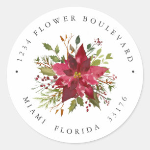Sticker Rond Poinsettia Bouquet Botanique Adresse de retour