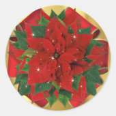 Sticker Rond Poinsettia Bow Rouge et or Noël (Devant)