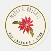 Sticker Rond Poinsettia classique Simple mignonne Noël moderne (Devant)