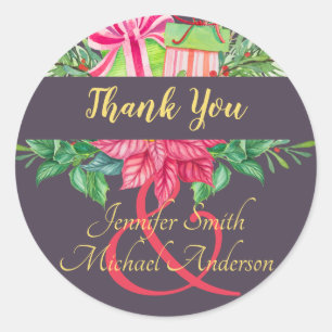 Sticker Rond Poinsettia Couples Party Ampersand violet