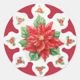 Sticker Rond Poinsettia d'autocollants de Noël