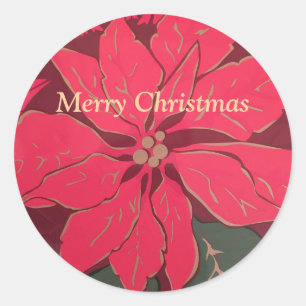 Sticker Rond Poinsettia de Noël -