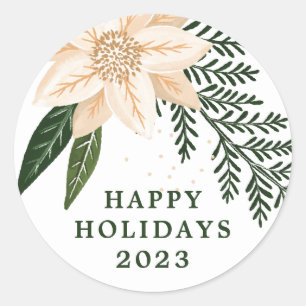 Sticker Rond Poinsettia Élégant Joyeuses Fêtes Aquarelle