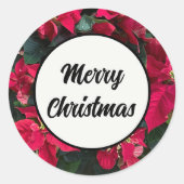 Sticker Rond Poinsettia Elegant Texte noir Joyeux Noël (Devant)