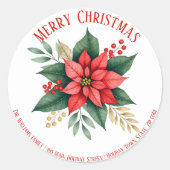 Sticker Rond Poinsettia Green Red Berries Adresse de Noël (Devant)