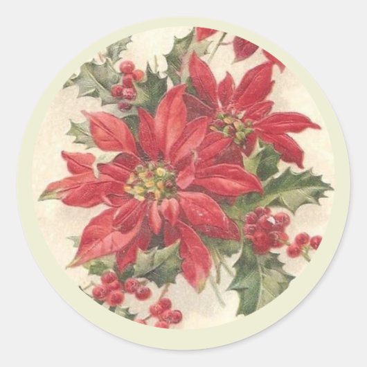 Sticker Rond Poinsettia Holly Vintage Sceau de Noël (Devant)