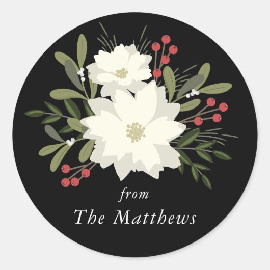 Sticker Rond Poinsettia joyeuse - Noël Stickerl (Devant)