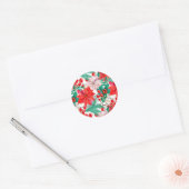 Sticker Rond Poinsettia, Pine Boughs et Red Berries (Enveloppe)