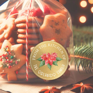 Sticker Rond Poinsettia rouge de la cuisine Or Noël