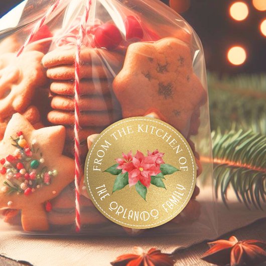 Sticker Rond Poinsettia rouge de la cuisine Or Noël