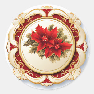 Sticker Rond Poinsettia Rouleau Rouge Doré