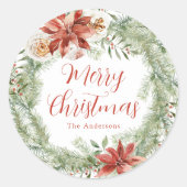 Sticker Rond Poinsettias et verdure élégants (Devant)