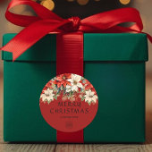 Sticker Rond Poinsettias Merry Christmas Corporate Logo