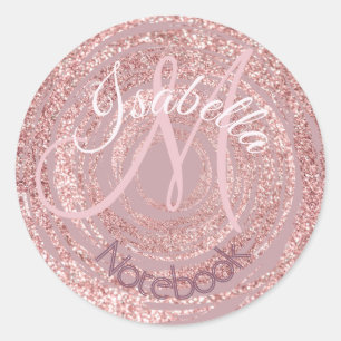 Sticker Rond Point de Parties scintillant rose monogramme 