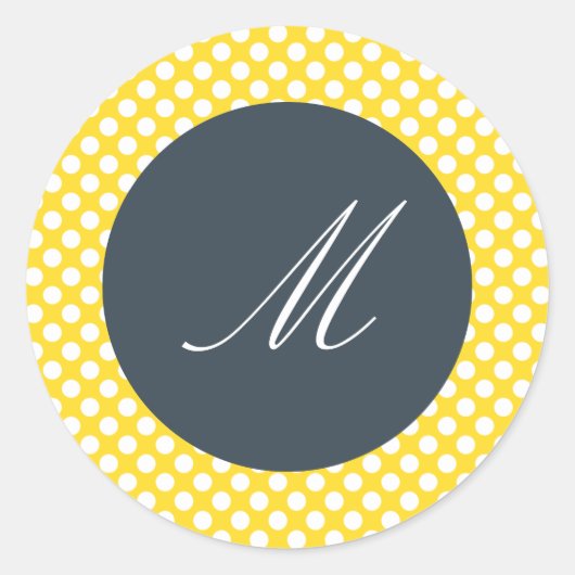 Sticker Rond Point de polka monogramme blanc, jaune et charbon  (Devant)
