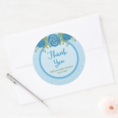 Sticker Rond Point Polka bleu et Merci Rose (Enveloppe)